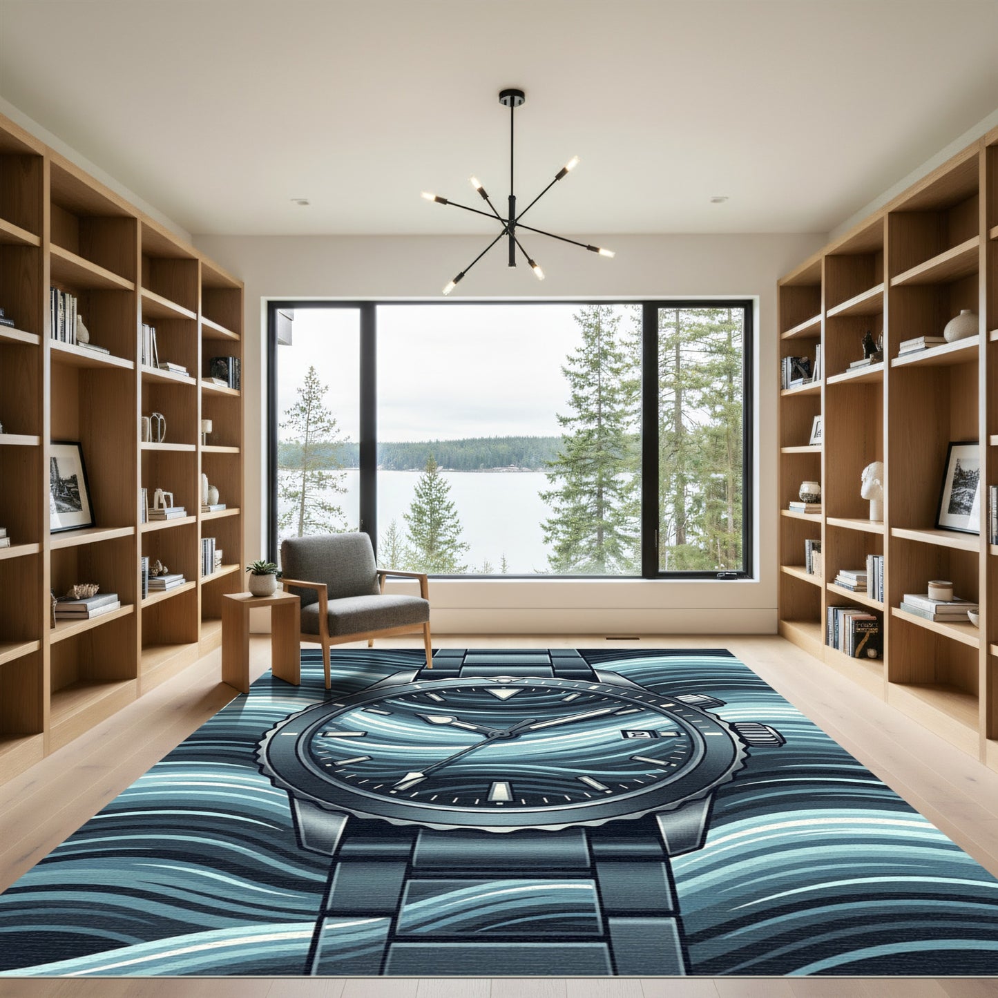 Abstract Blue Ocean Swirl Contemporary Rug