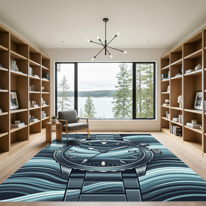 Abstract Blue Ocean Swirl Contemporary Rug