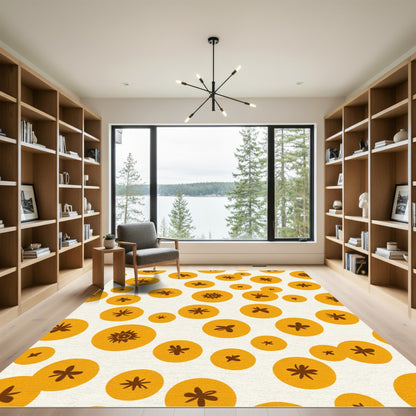 Golden Sunburst Circles Abstract Rug