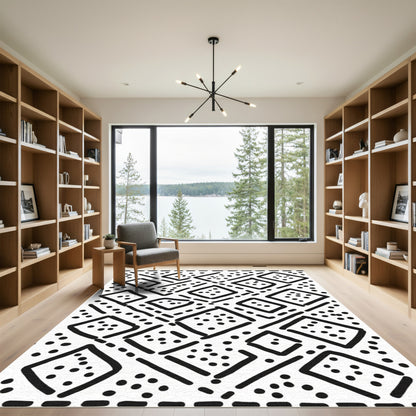 Bold Black Diamond Grid Square Rug