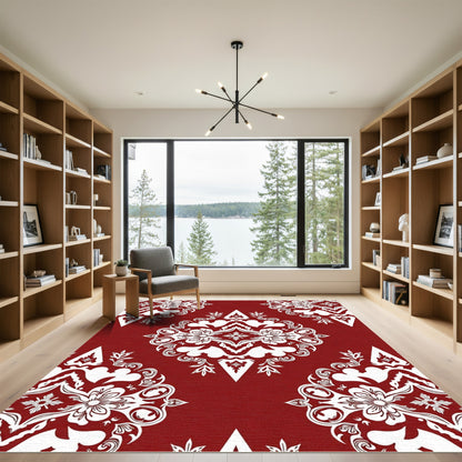 Crimson White Intricate Floral Medallion Rug