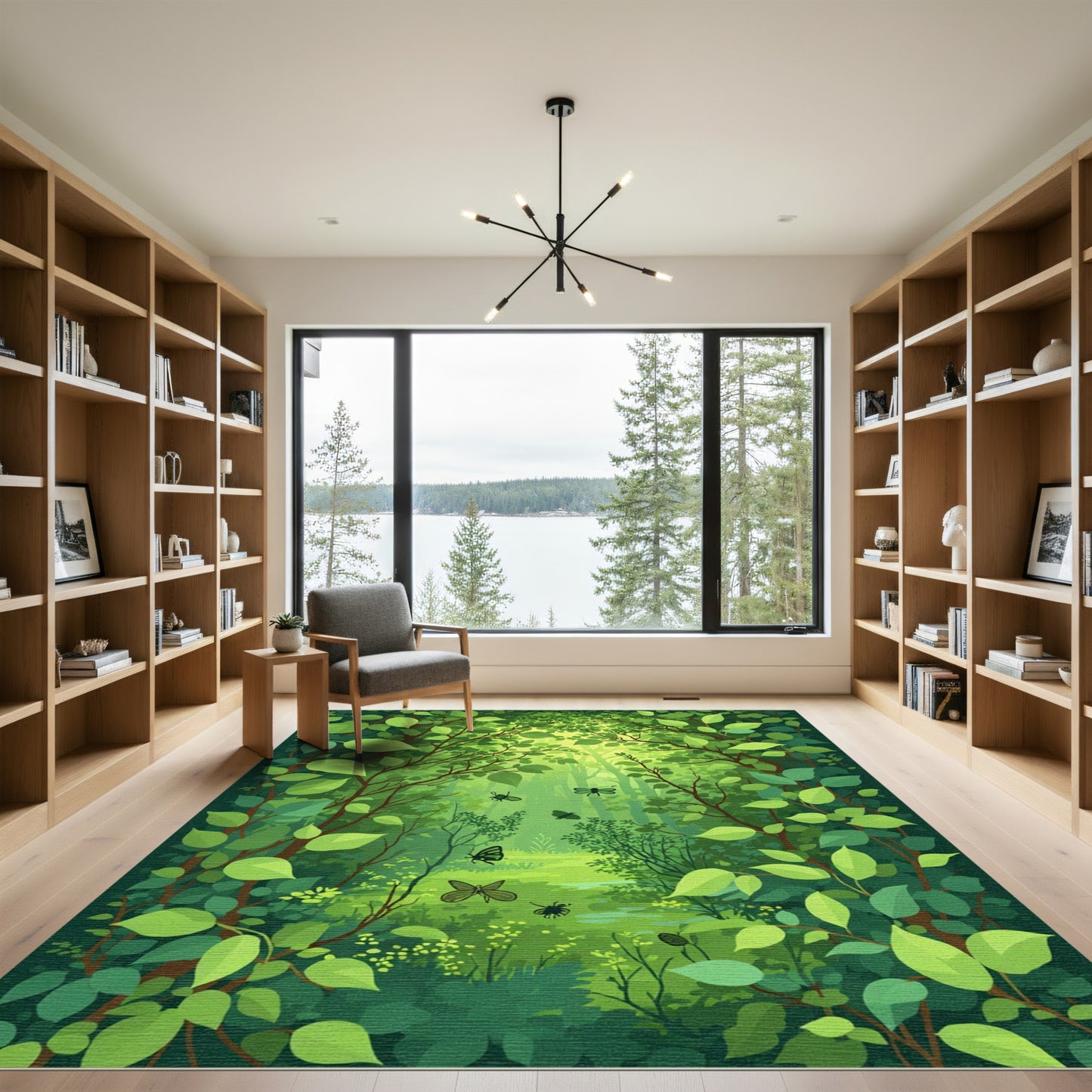 Enchanted Forest Insects Lush Foliage Scene Rug