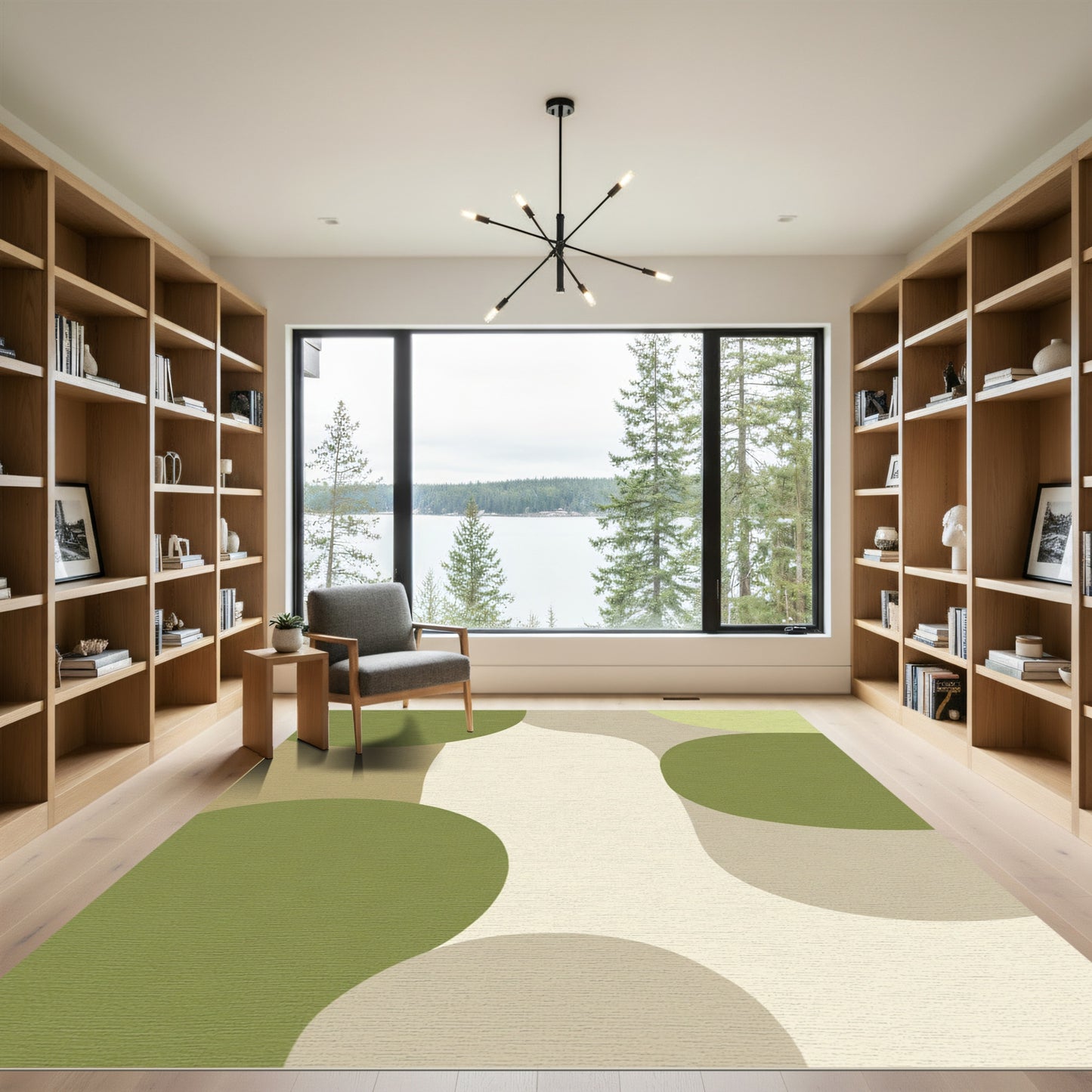 Organic Mid Century Green Cream Shapes Rug
