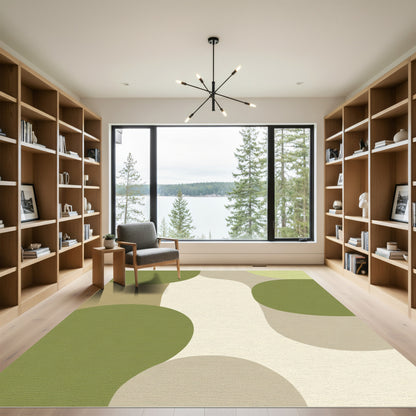 Organic Mid Century Green Cream Shapes Rug