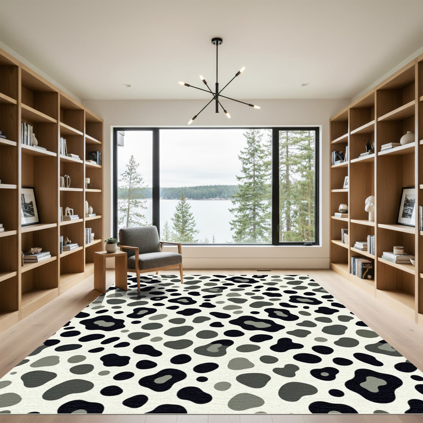 Monochromatic Spotted Animal Print Rug