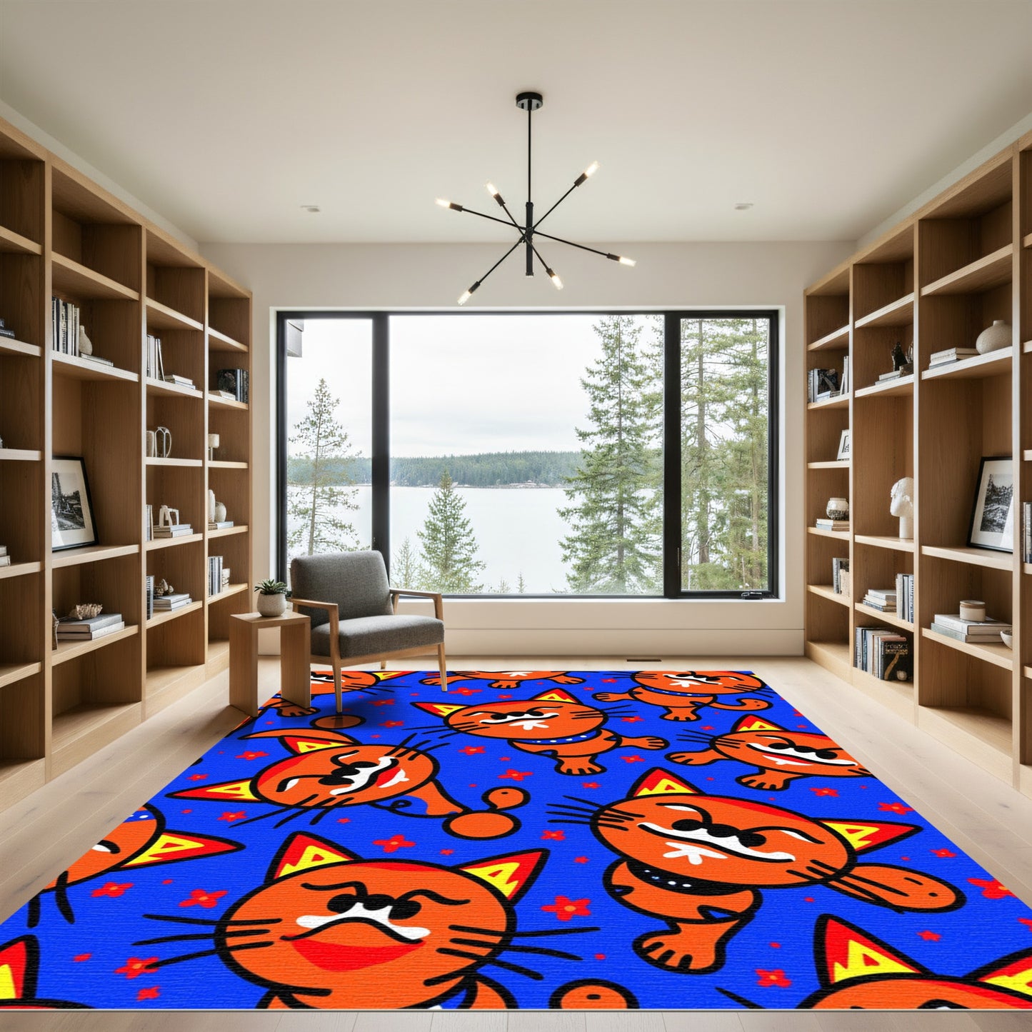 Orange Whimsical Happy Cat Collage Rug