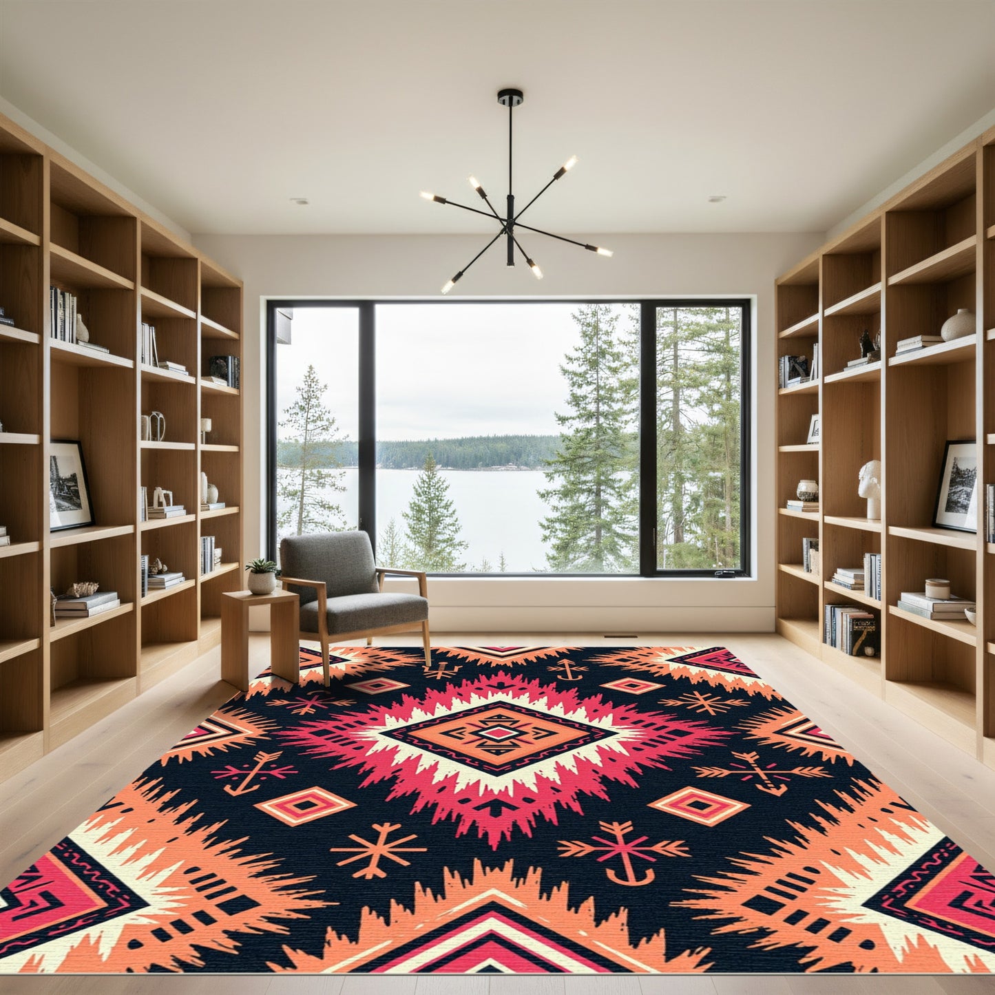 Crimson Orange Geometric Tribal Rug