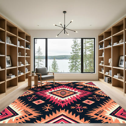 Crimson Orange Geometric Tribal Rug