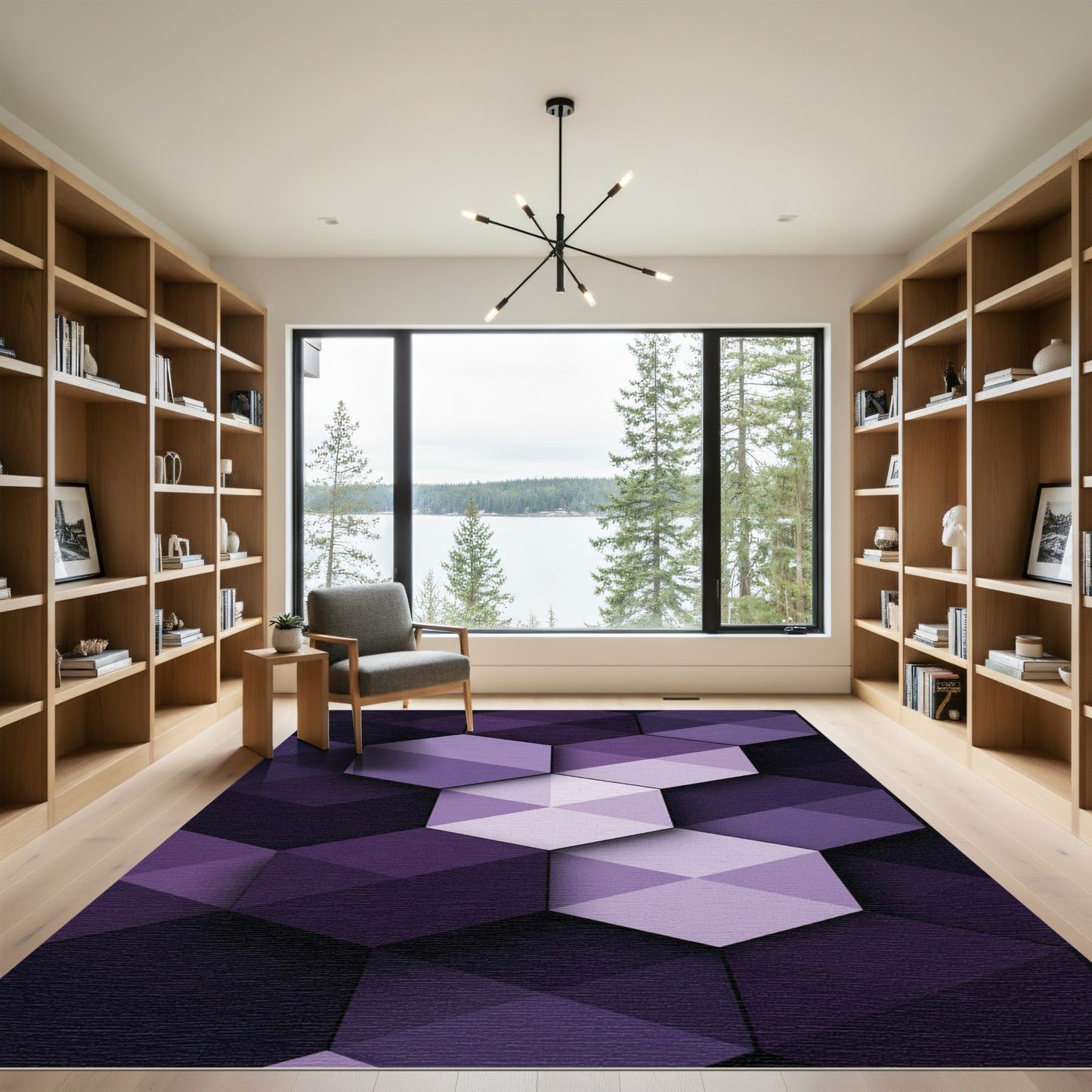 Geometric Purple Hexagon Abstract Art Rug