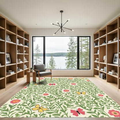 Whimsical Yellow Butterflies Garden Bloom Rug