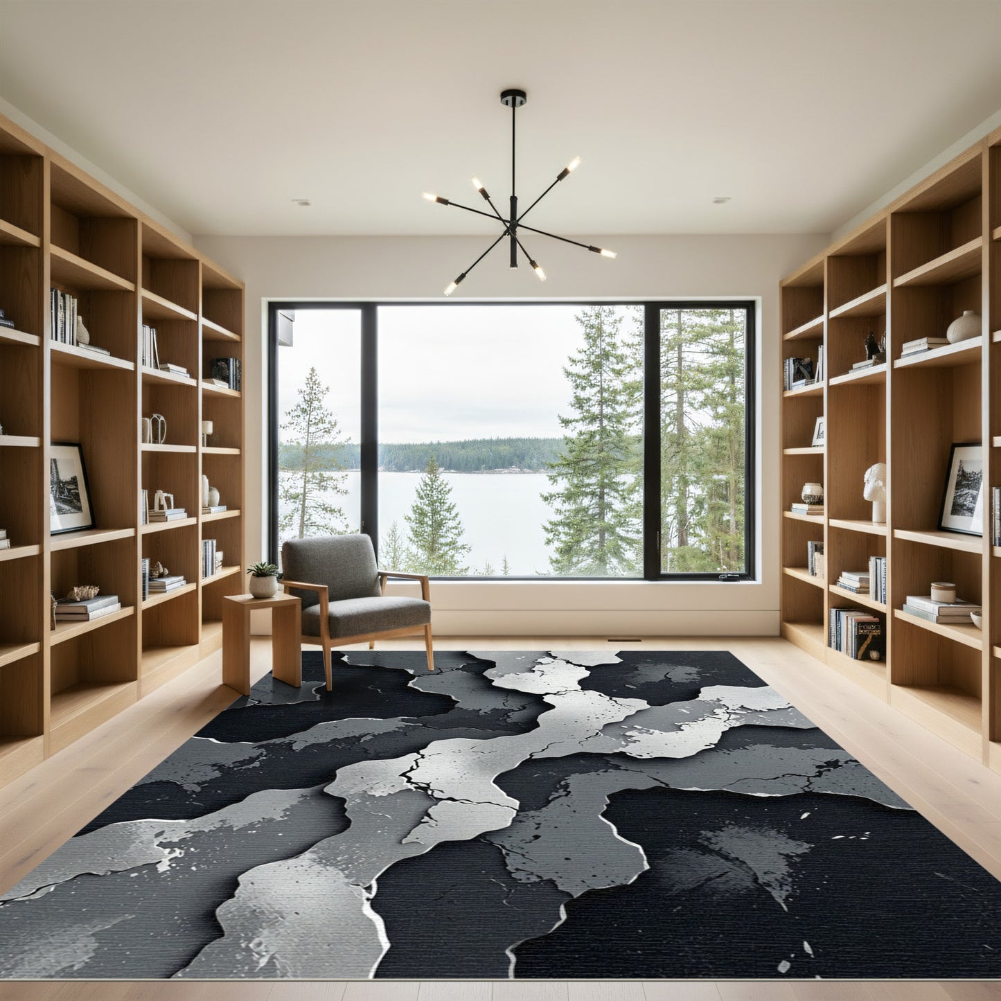 Monochrome Abstract Cracked Stone Texture Rug