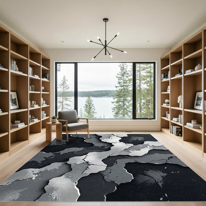 Monochrome Abstract Cracked Stone Texture Rug