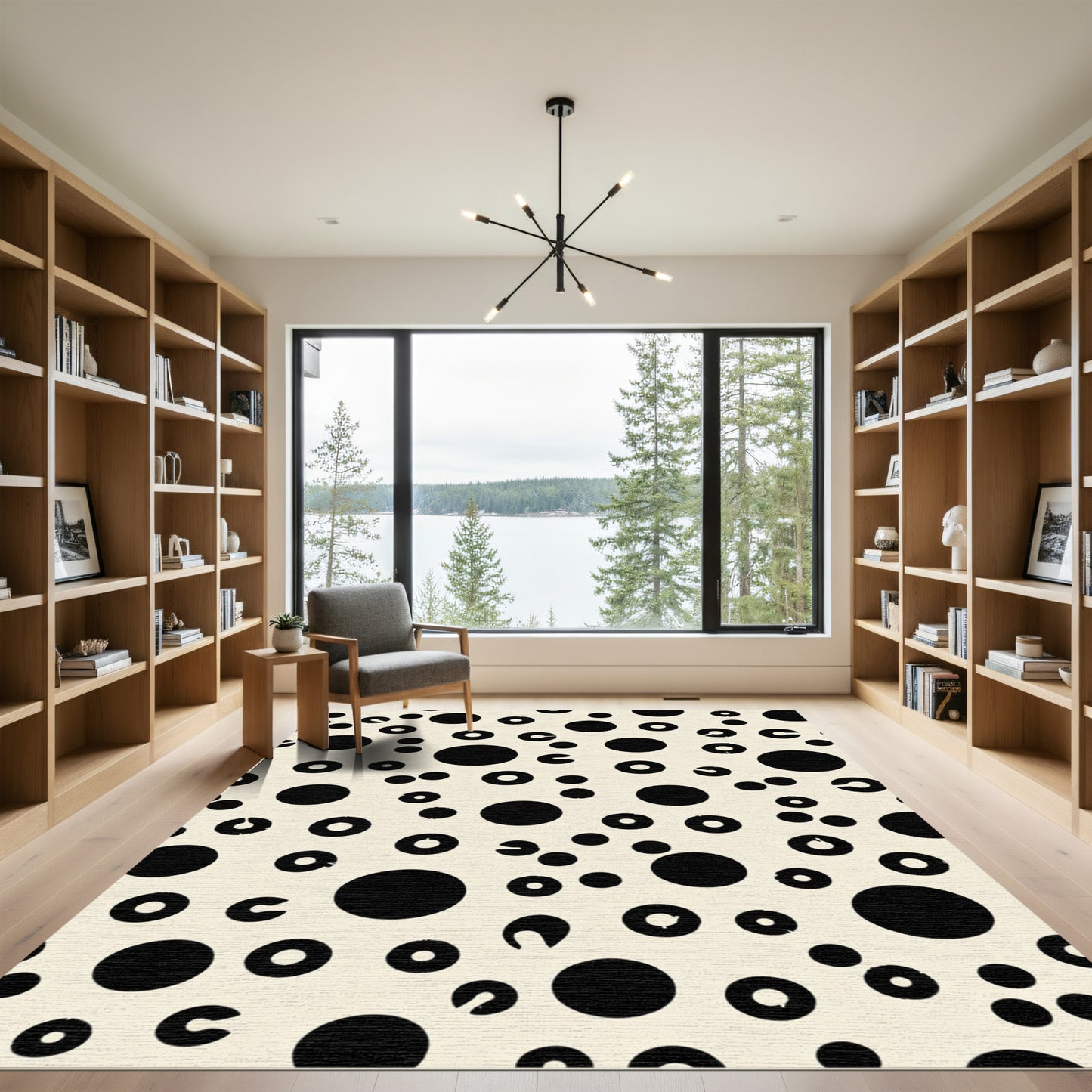 Black Scattered Circles Cream Background Rug