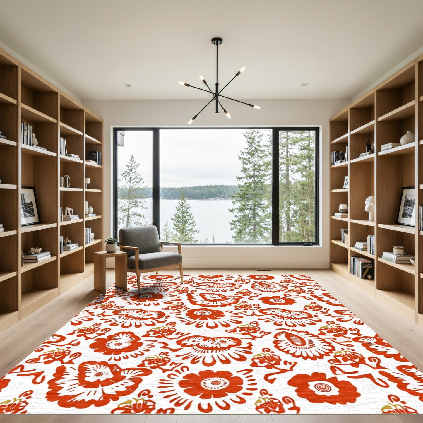 Ornate Red Blossom Folk Art Rug