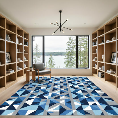 Abstract Blue Geometric Overlay Rug