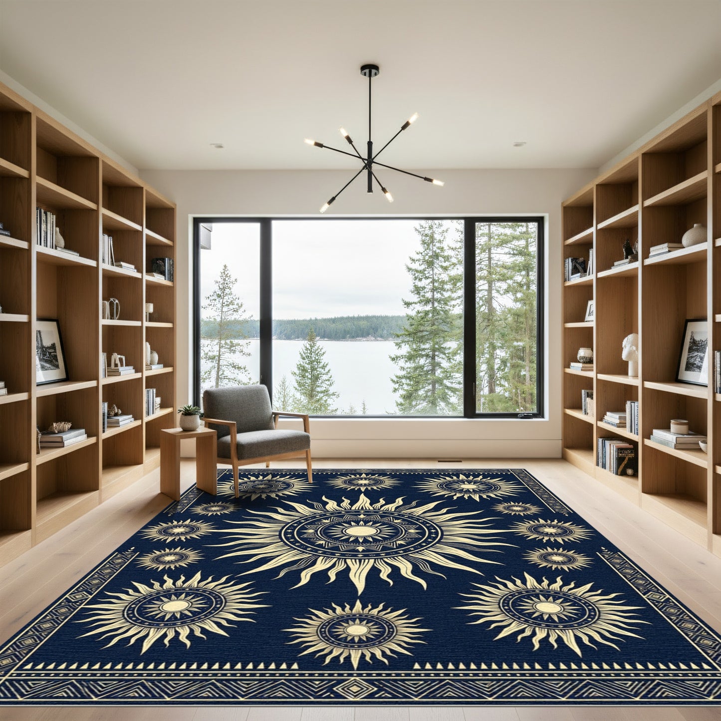 Celestial Golden Sun Navy Art Rug