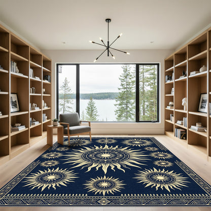 Celestial Golden Sun Navy Art Rug