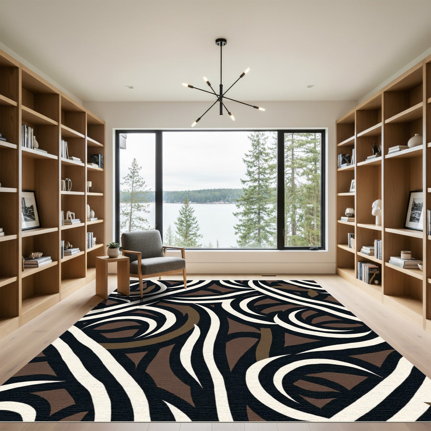 Dark Brown Cream Swirl Wavy Rug