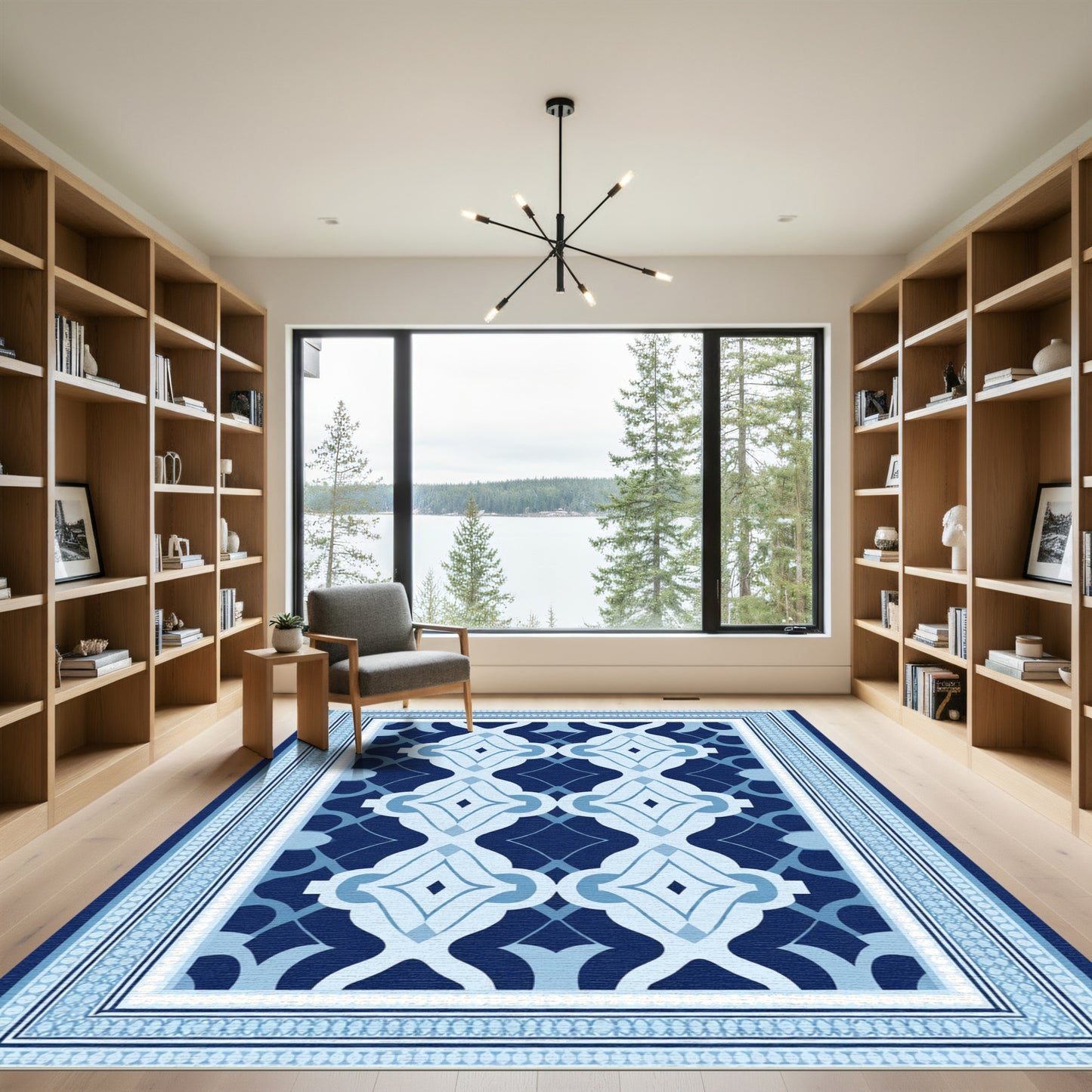 Dark Blue Lattice Medallion Border Rug