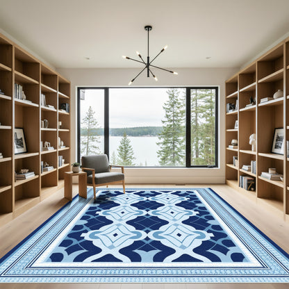 Dark Blue Lattice Medallion Border Rug