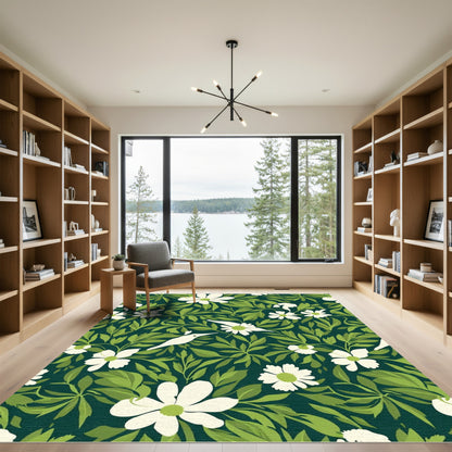 White Daisy Hummingbird Garden Rug