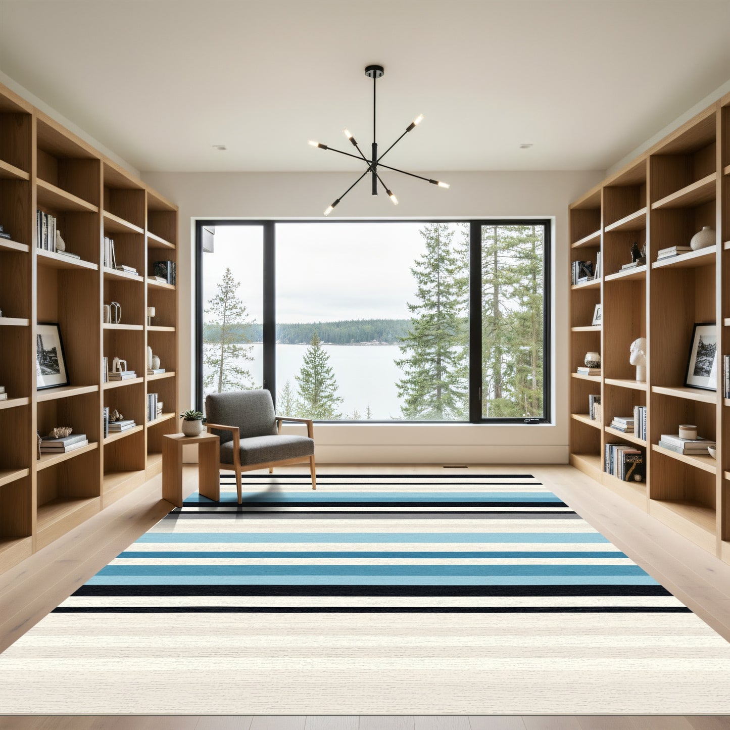 Oceanic Sky Blue Horizontal Stripe Rug