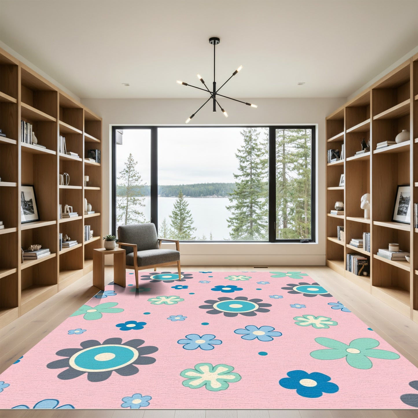 Pink Retro Floral Compositions Rug