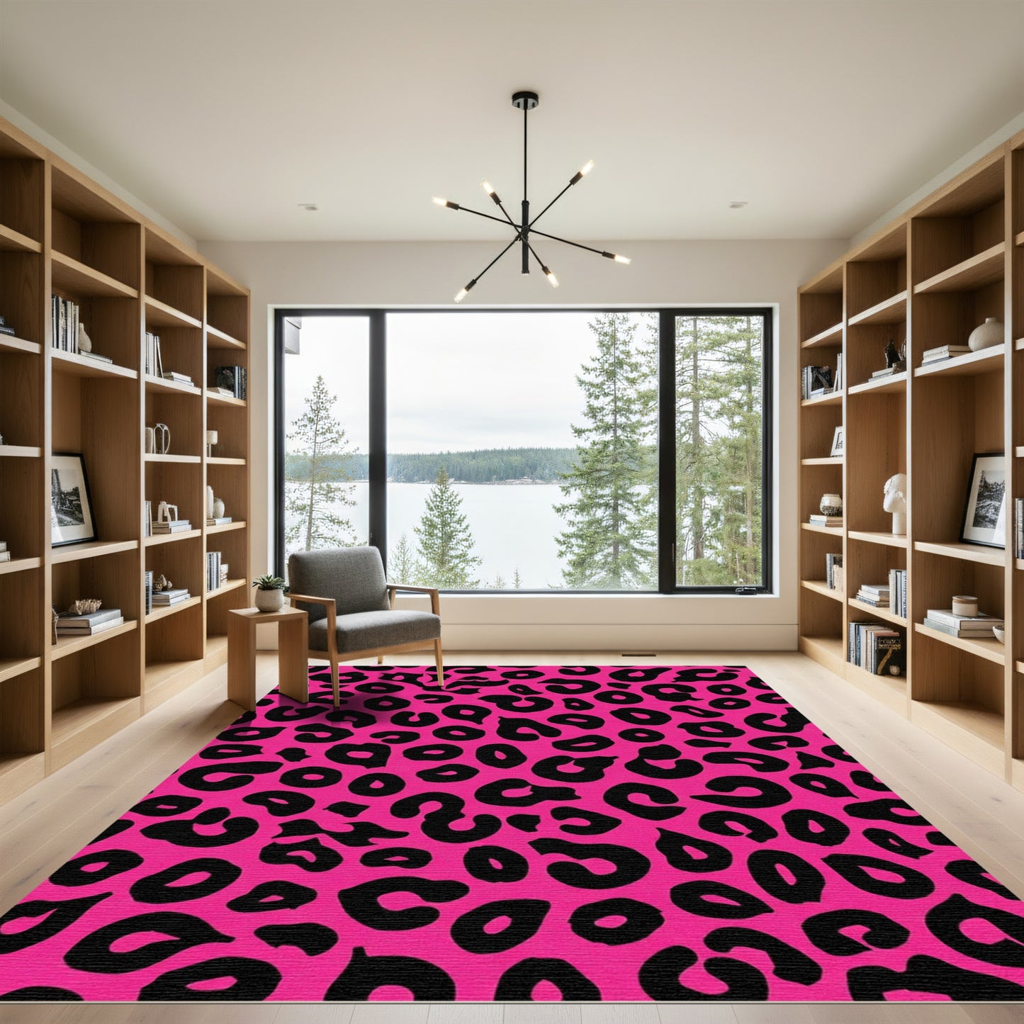 Vibrant Pink Black Leopard Spots Rug