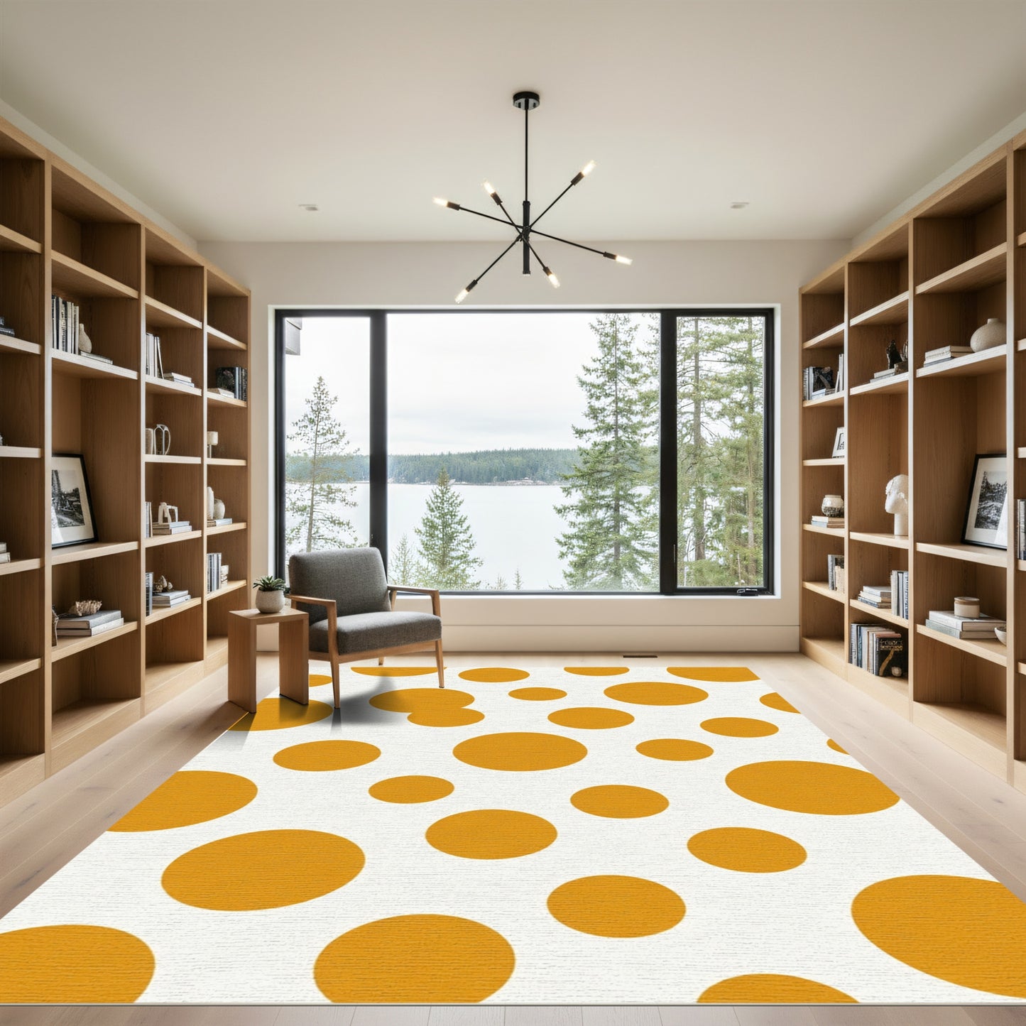 Sunset Orange Polka Dot Round Rug