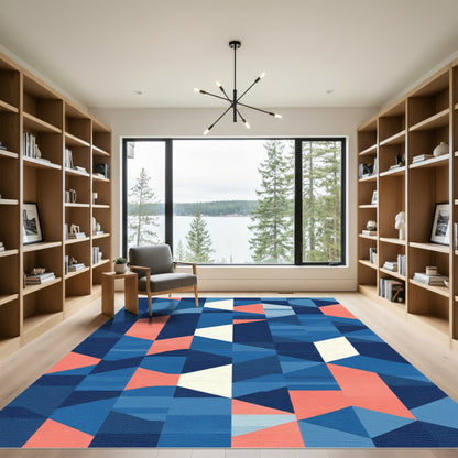 Blue Coral Geometric Facet Rug
