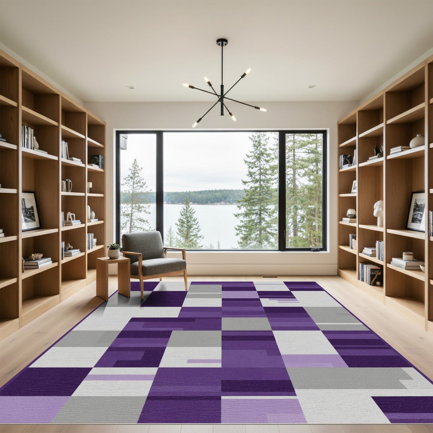 Geometric Plum Gray Blocks Rug