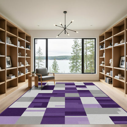 Geometric Plum Gray Blocks Rug