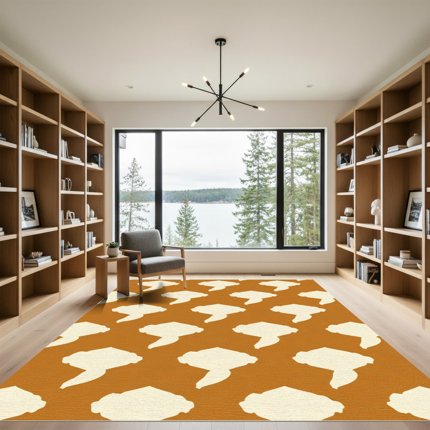 Golden Brown Abstract Tassel Rug