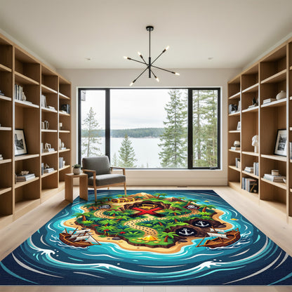 Tropical Pirate Island Gold Map Rug