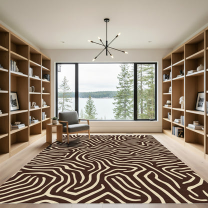 Dark Brown Organic Maze Lines Rug