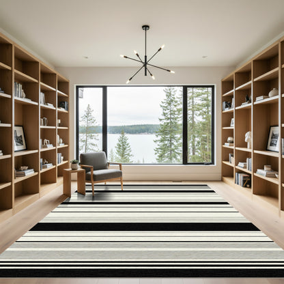 Minimalist Black Cream Horizontal Lines Rug