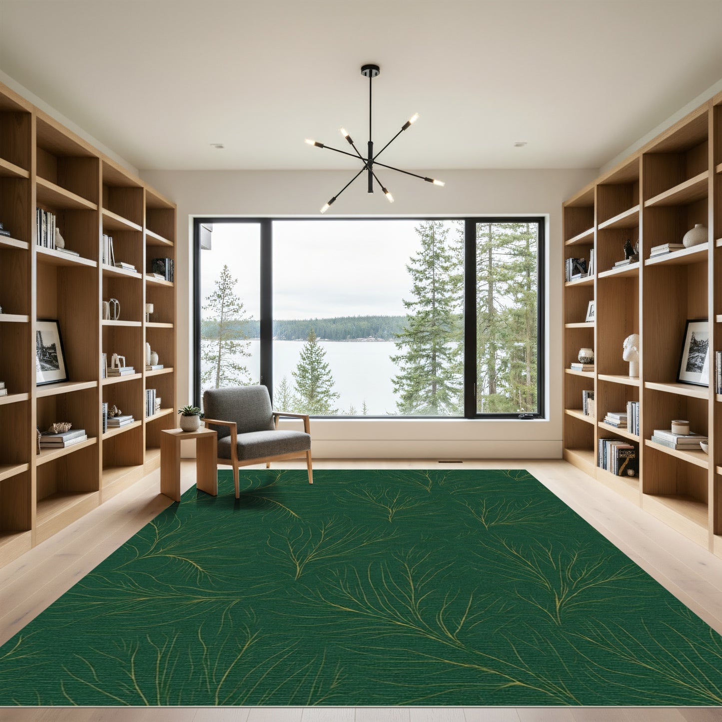 Deep Green Golden Branch Foliage Rug