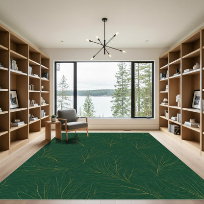 Deep Green Golden Branch Foliage Rug