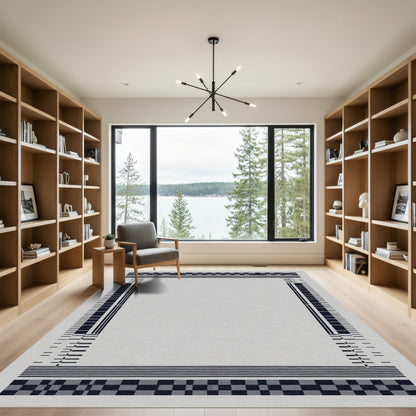 Geometric Gray Black Contemporary Rug