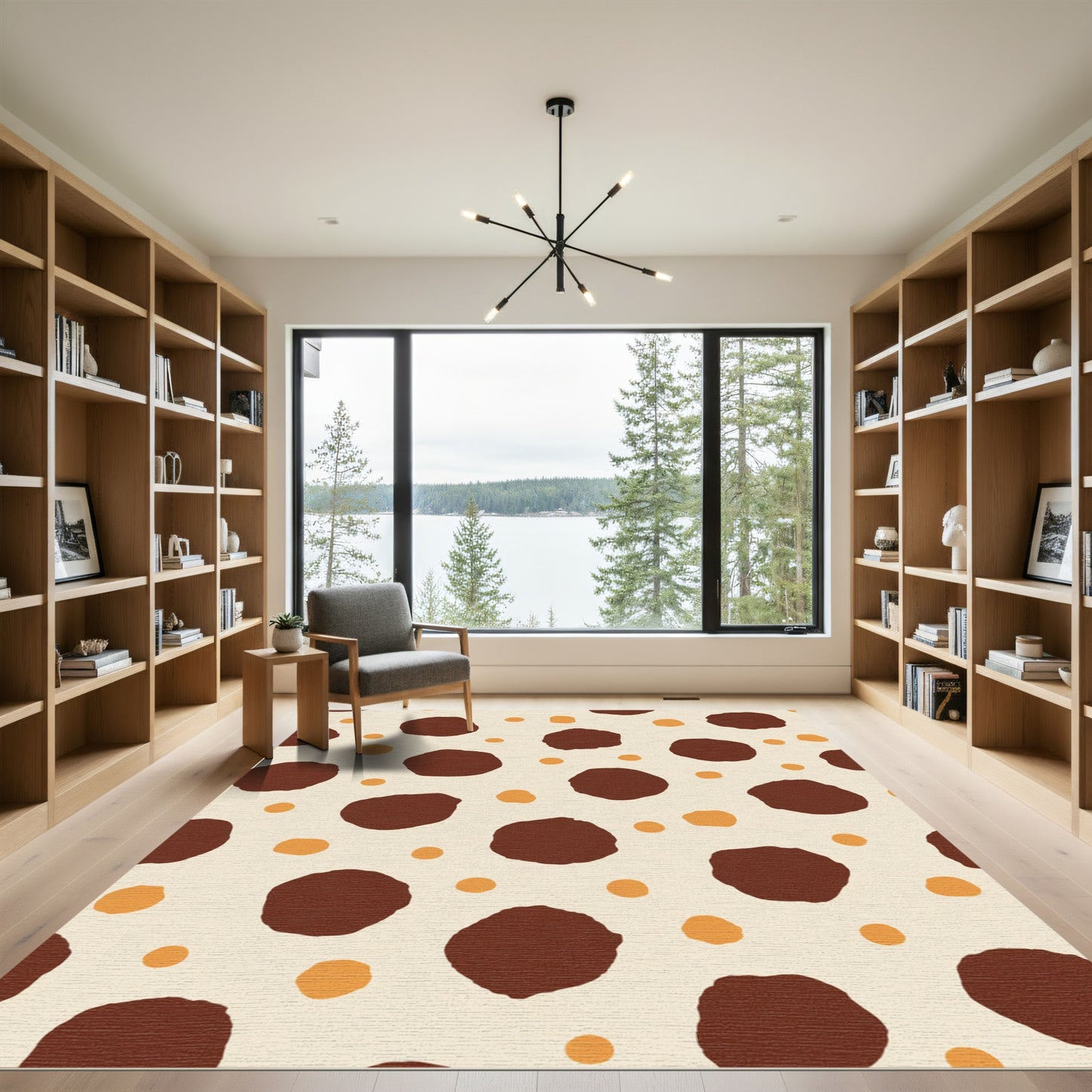 Deep Brown Orange Polka Dot Rug