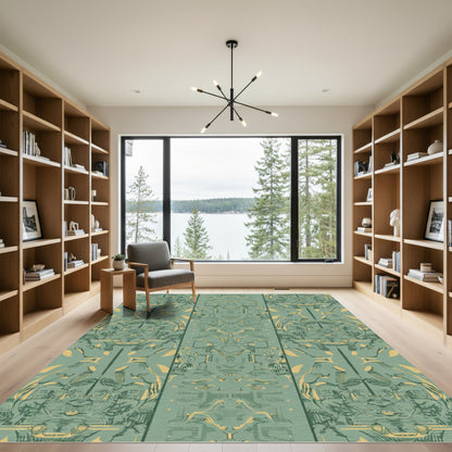 Green Yellow Abstract Geometric Symmetry Rug