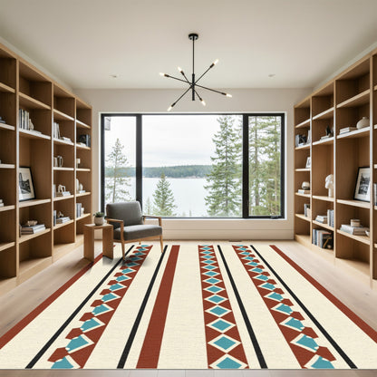 Terracotta Teal Diamond Stripe Rug