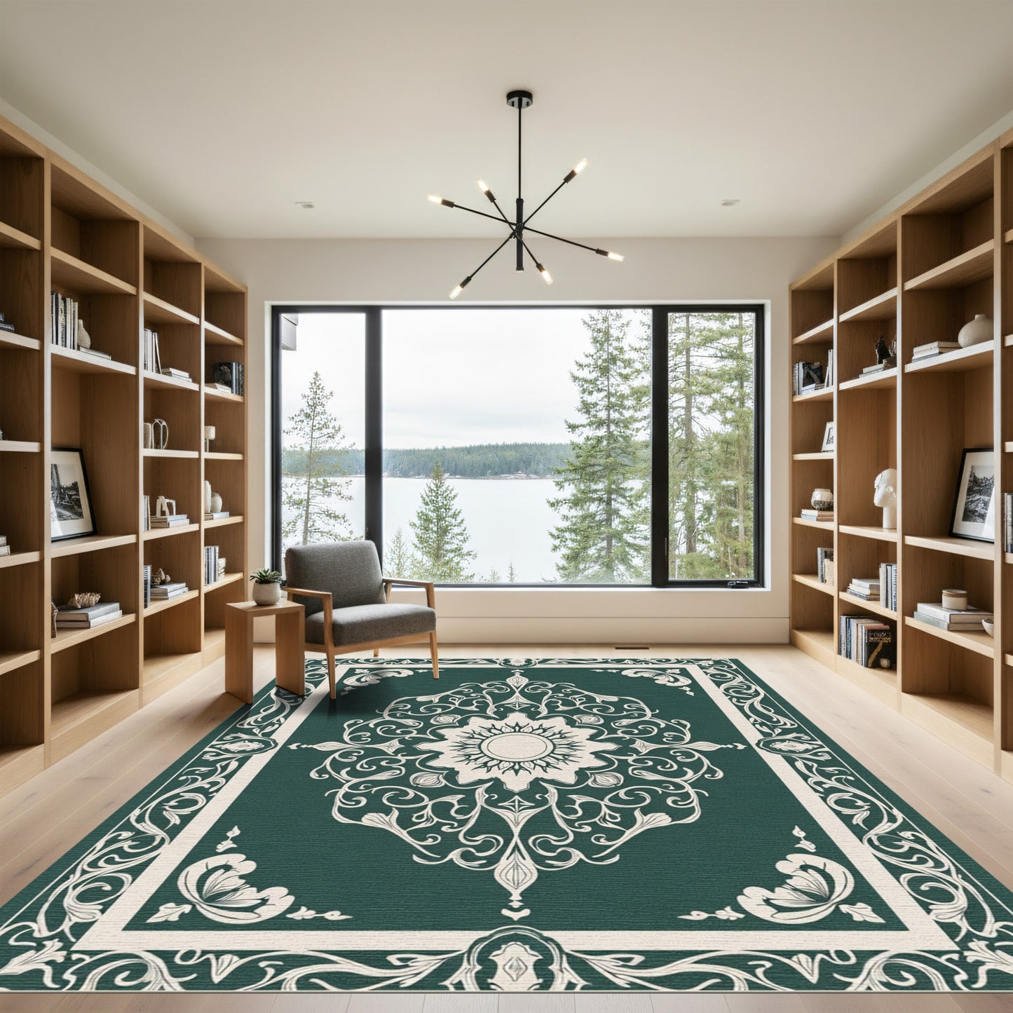 Emerald Ivory Medallion Floral Border Rug