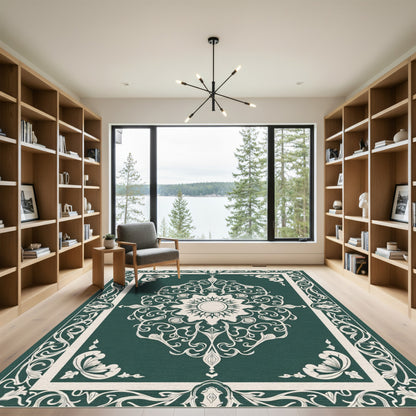 Emerald Ivory Medallion Floral Border Rug