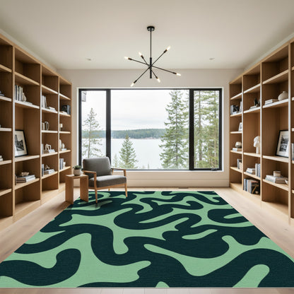 Teal Abstract Organic Flow Rug