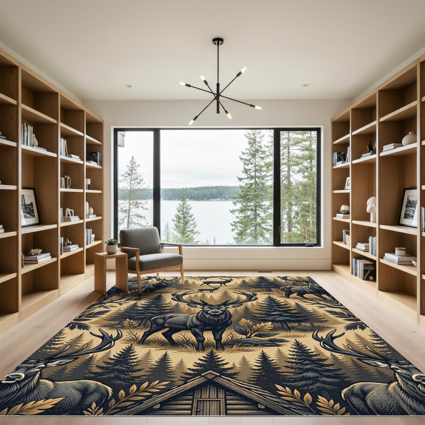 Majestic Antlered Elk Forest Landscape Rug