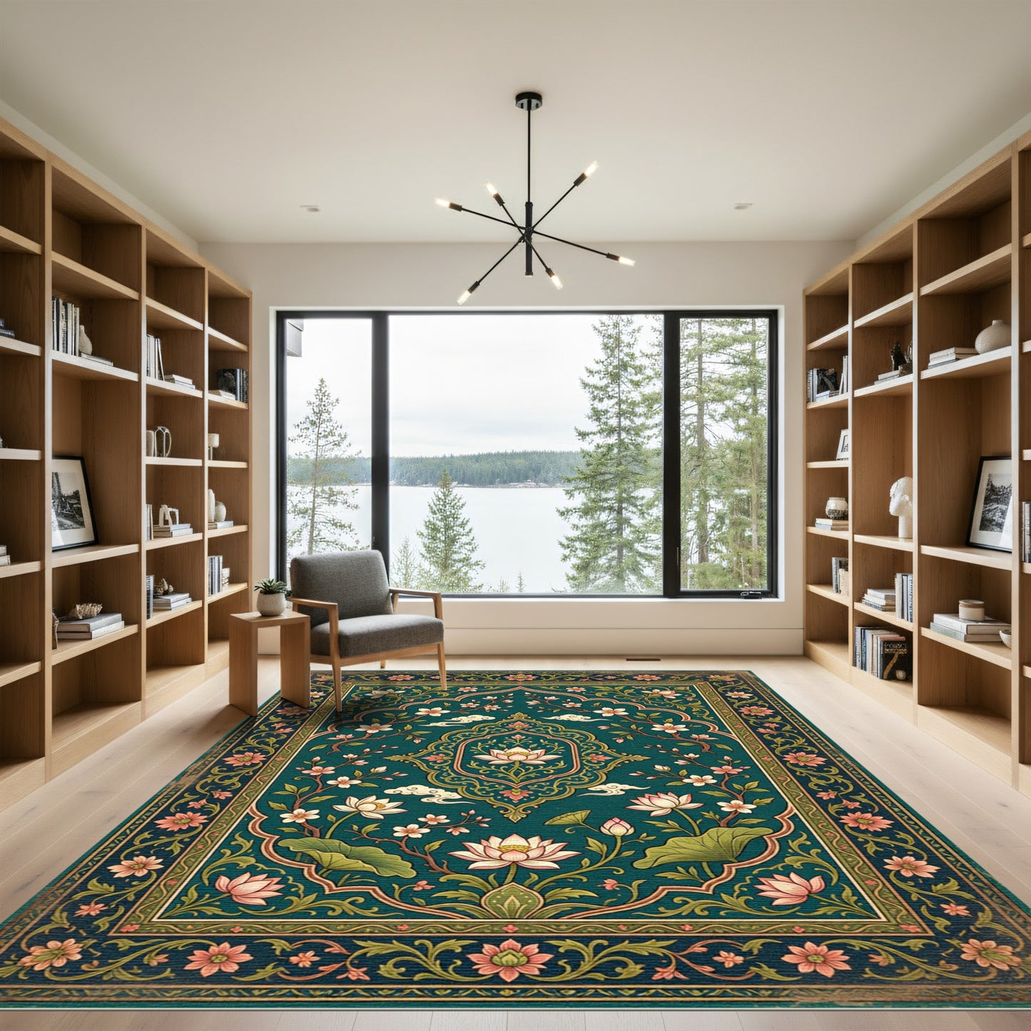 Emerald Lotus Blossom Medallion Floral Rug