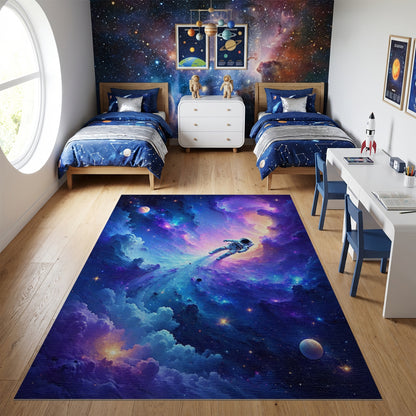 Vibrant Cosmic Astronaut Nebula Rug