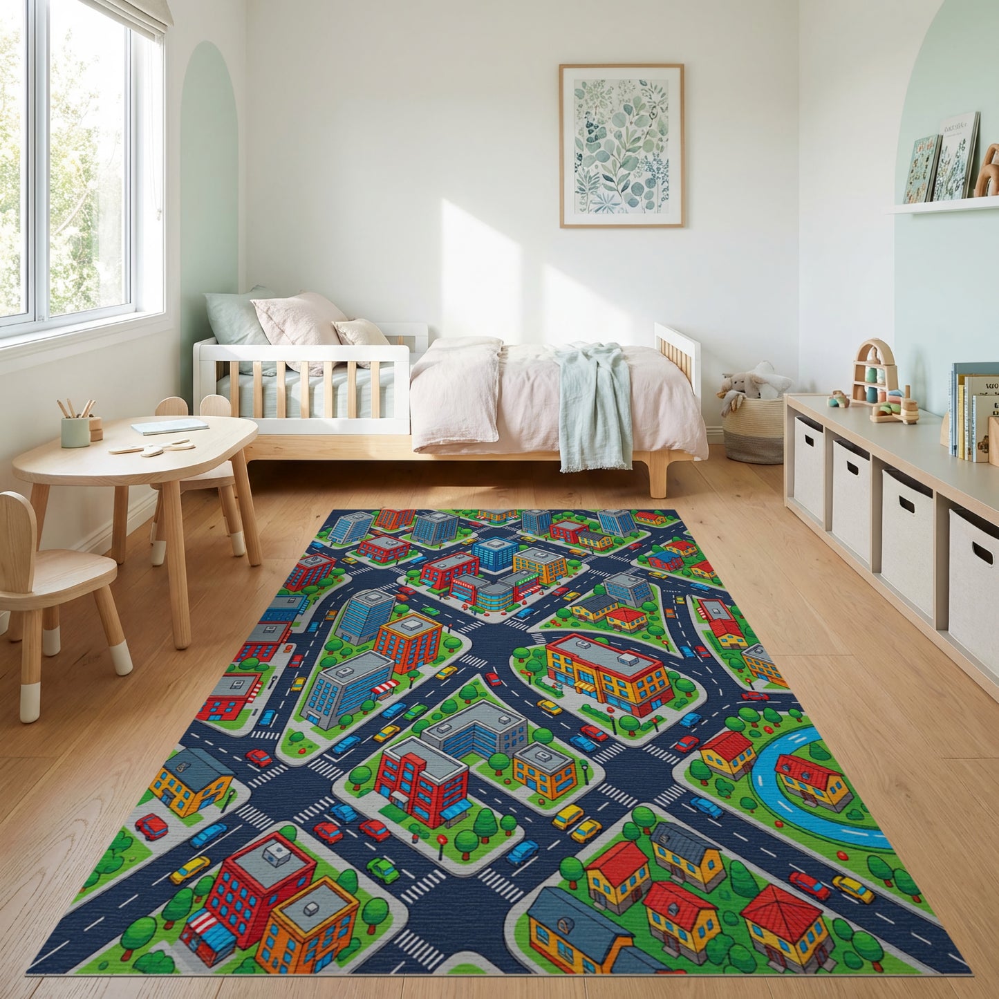 Vibrant Isometric Cityscape Pattern Rug