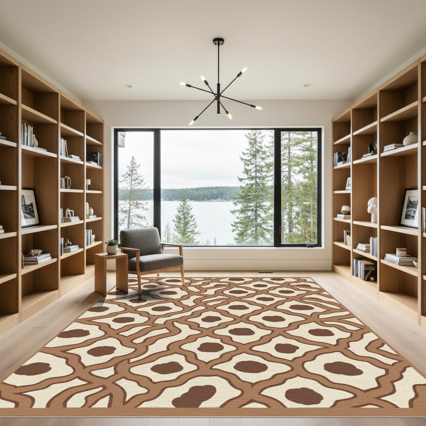 Brown Cream Interlocking Organic Shapes Rug